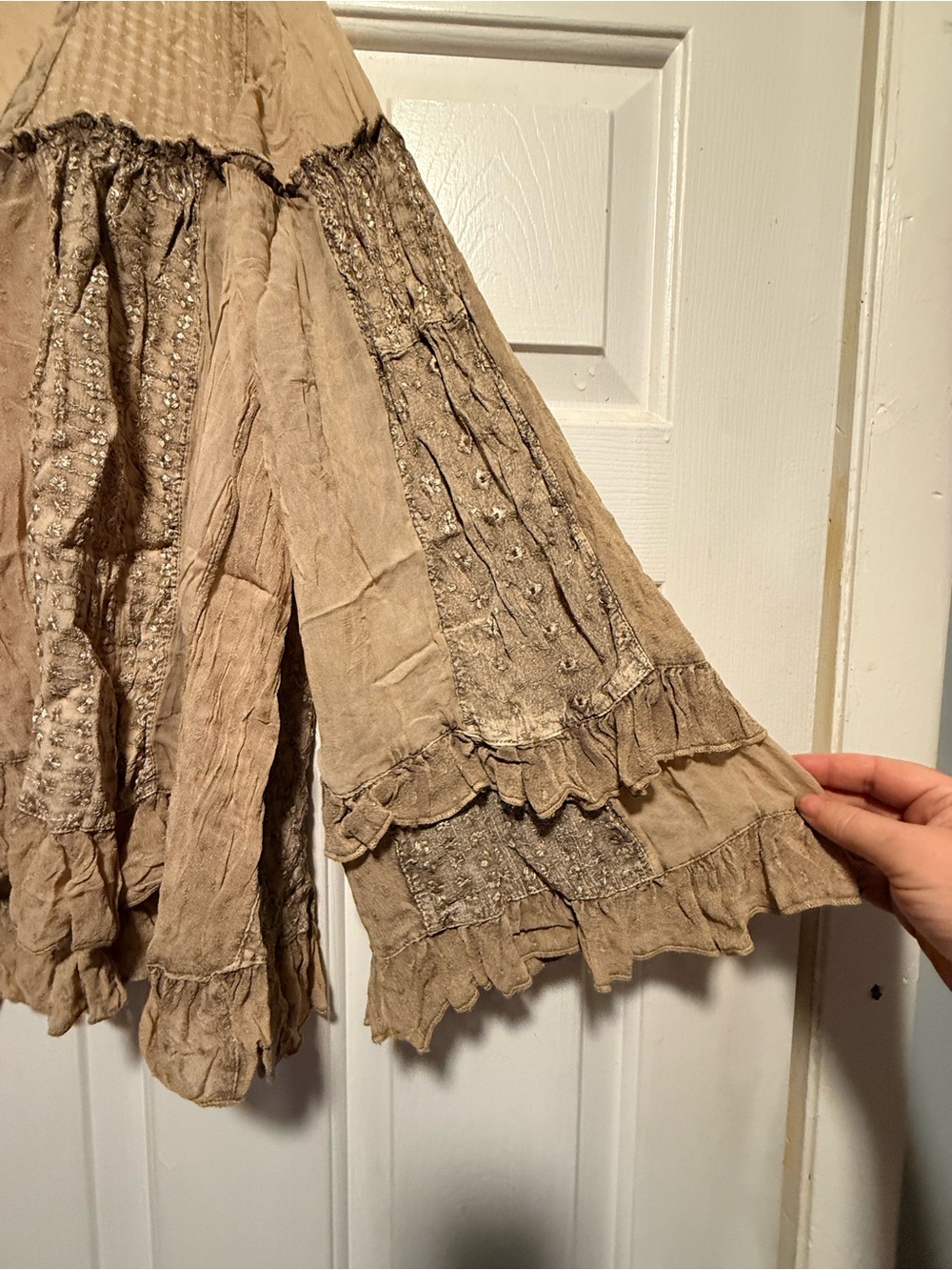 Vintage-Inspired Ruffled Button Front Blouse in Tan by Young Threads - Picture 7 of 9